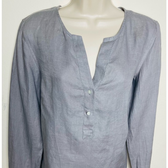 Jones New York Womens 100% Linen Popover Tunic Top Size M Gray L/S Roll Tab - Picture 2 of 13